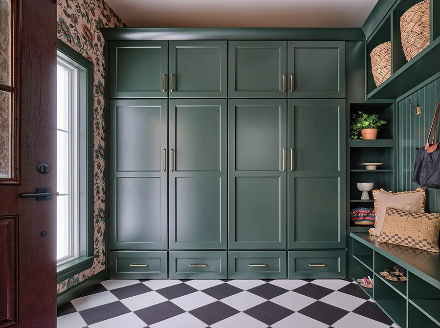 Lansdowne home emerald-colored mudroom by Susan Hill