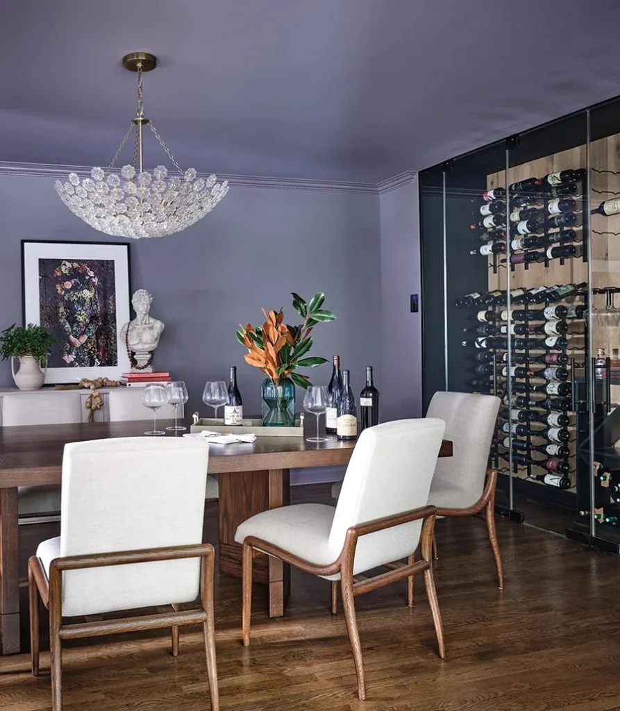 Lansdowne home dining room with wine wall by Susan Hill