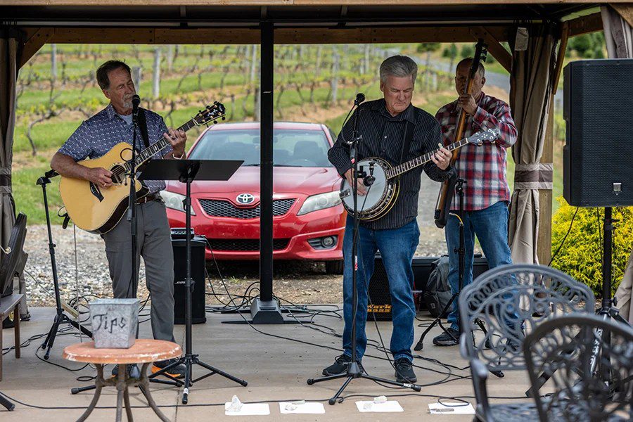 Band playing music at Linville Falls Winery