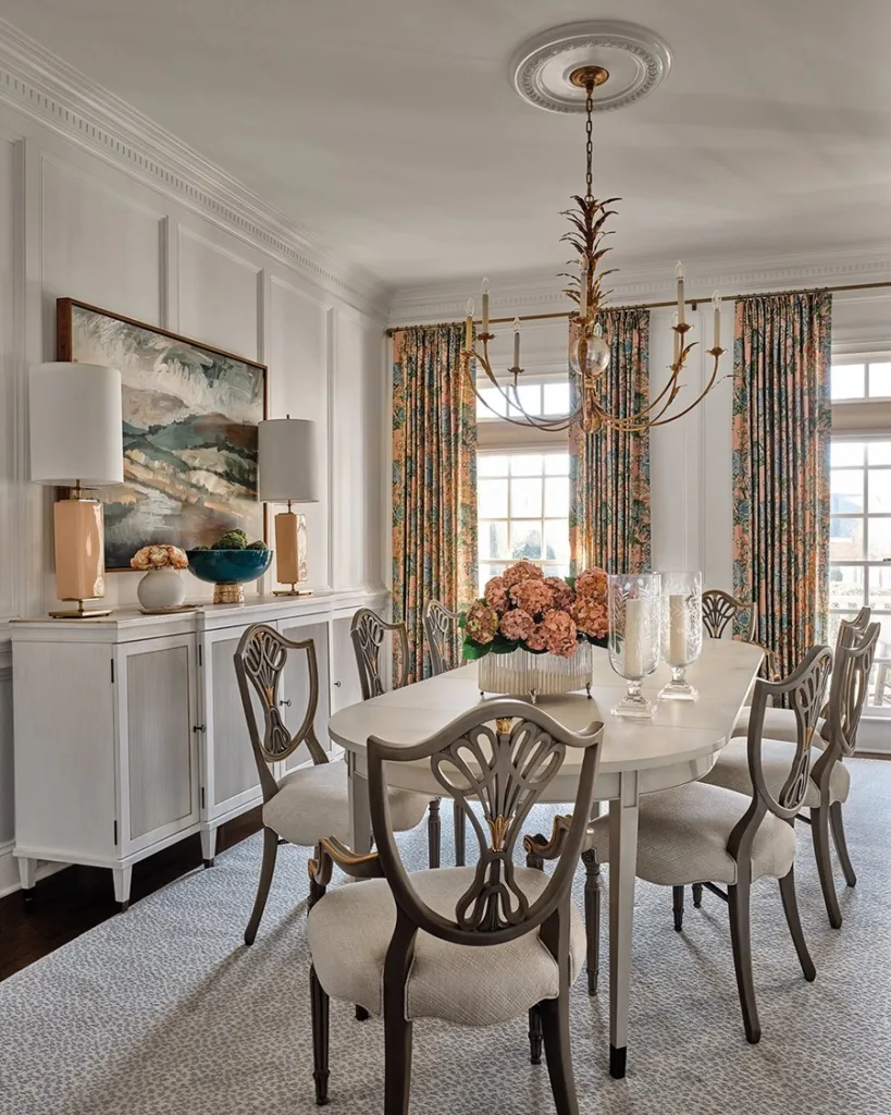 Keeping the original dentil molding, designer Kendra White painted all the walls and ceilings white to brighten the rooms.